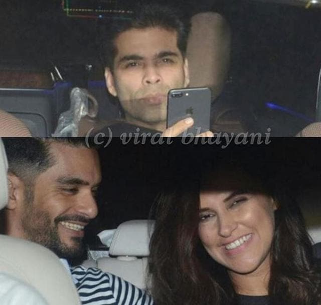 Neha Dhupia and husband Angad Bedi reach her birthday bash organised by Karan Johar.