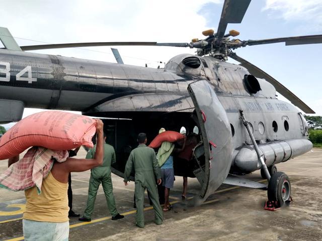 An Indian Air Force helicopter is loaded with relief material in Nagaland. (Handout photo) An Indian Air Force helicopter is loaded with relief material in Nagaland. (Handout photo)