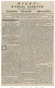 The front page of Hicky’s Bengal Gazette. (Westland) The front page of Hicky’s Bengal Gazette. (Westland)