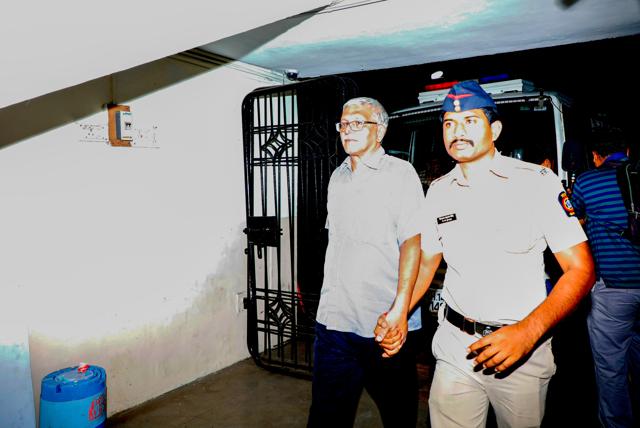 Vernon Gonsalves taken to Faraskhana police station in Pune on Wednesday. The police said that activists would be taken to their respective cities on Thursday. (RAHUL RAUT/HT) Vernon Gonsalves taken to Faraskhana police station in Pune on Wednesday. The police said that activists would be taken to their respective cities on Thursday. (RAHUL RAUT/HT)