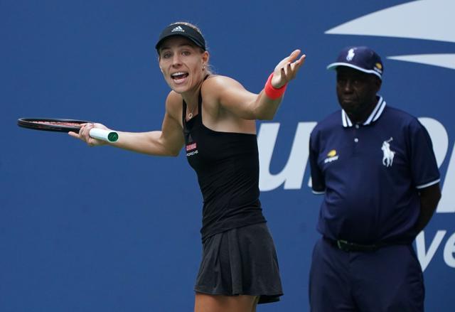 Angelique Kerber of Germany argues about a call while playing Dominika Cibulkova of Slovakia. (AFP) Angelique Kerber of Germany argues about a call while playing Dominika Cibulkova of Slovakia. (AFP)
