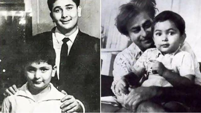 (Left) Rishi Kapoor with brother, actor Randhir Kapoor; (Right) With father, legendary actor Raj Kapoor.