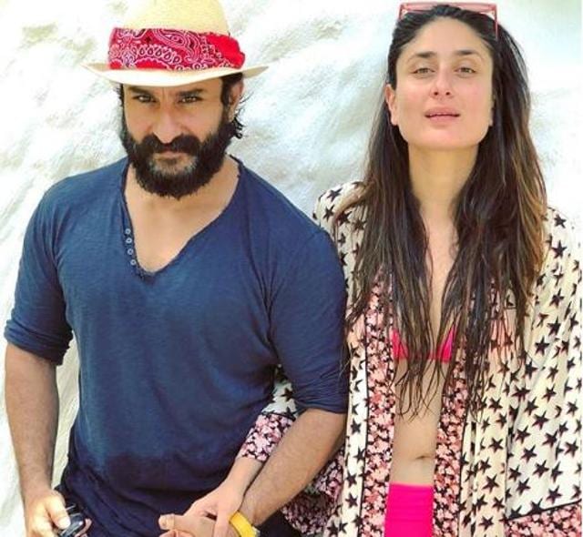 Saif and Kareena pose for a photo together.
