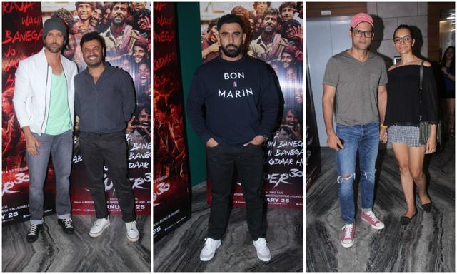Hrithik Roshan at the wrap-up party of Super 30 with Amid Sadh and director Vikas Bahl among others. Hrithik Roshan at the wrap-up party of Super 30 with Amid Sadh and director Vikas Bahl among others.