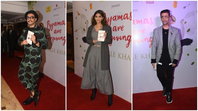 Ranveer Singh, Sonam Kapoor and Karan Johar at the launch of Twinkle Khanna’s book Pyjamas Are Forgiving. (Manav Manglani) Ranveer Singh, Sonam Kapoor and Karan Johar at the launch of Twinkle Khanna’s book Pyjamas Are Forgiving. (Manav Manglani)