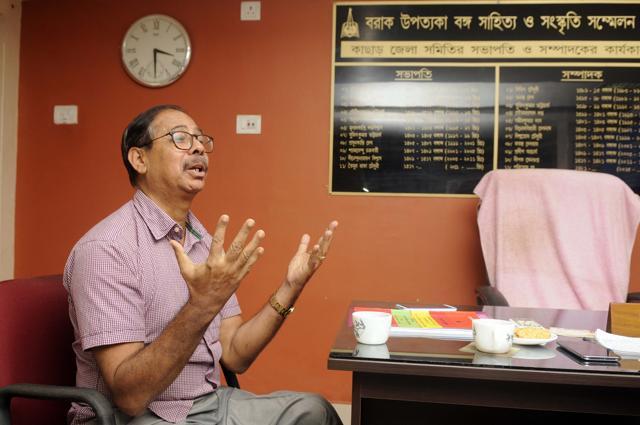 Sanjib Deb Laskar of the Barak Valley Bengali Literary and Cultural Association, in Silchar, the headquarters of Cachar district. (Samir Jana/HT PHOTO) Sanjib Deb Laskar of the Barak Valley Bengali Literary and Cultural Association, in Silchar, the headquarters of Cachar district. (Samir Jana/HT PHOTO)