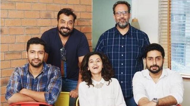 Abhishek Bachchan with Manmarziyaan team -- Vicky Kaushal, Taapsee Pannu, Anurag Kashyap and Aanand L Rai. Abhishek Bachchan with Manmarziyaan team -- Vicky Kaushal, Taapsee Pannu, Anurag Kashyap and Aanand L Rai.