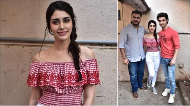Warina Hussain with her Loveratri co-star Aayush Sharma. (Viral Bhayani) Warina Hussain with her Loveratri co-star Aayush Sharma. (Viral Bhayani)