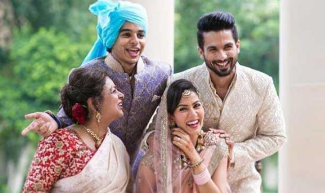 Neelima Azim with Ishaan Khatter, Shahid Kapoor and Mira Rajput.
