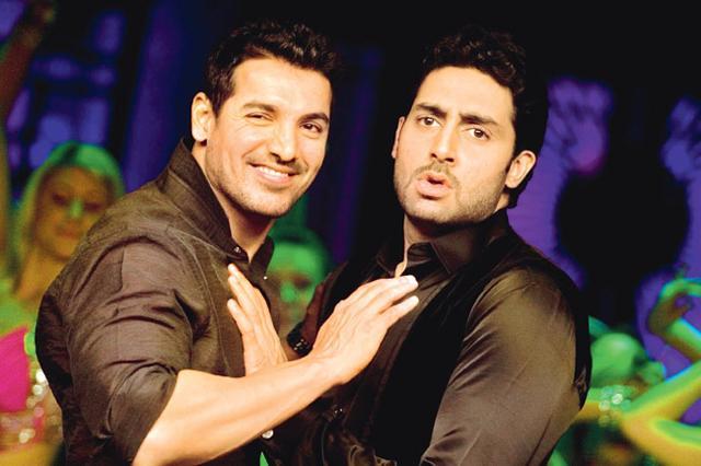 John in a still from the 2008 film Dostana, with Abhishek Bachchan. John in a still from the 2008 film Dostana, with Abhishek Bachchan.