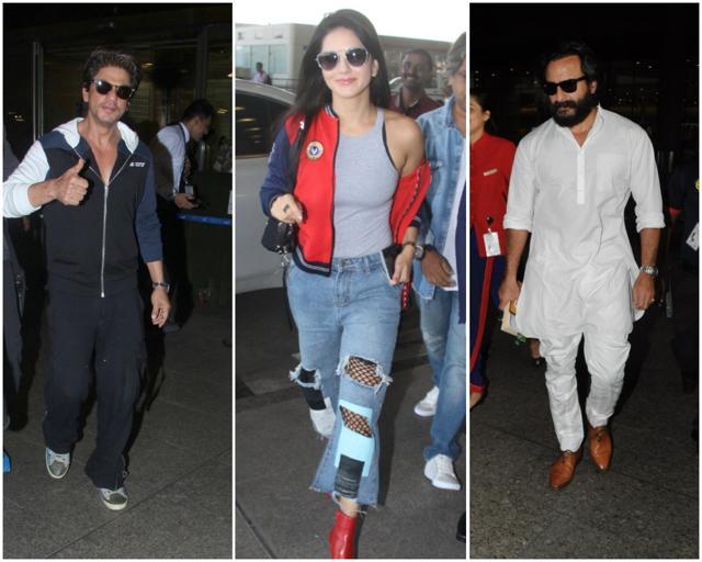 Shah Rukh Khan, Sunny Leone and Saif Ali Khan at the airport. Shah Rukh Khan, Sunny Leone and Saif Ali Khan at the airport.
