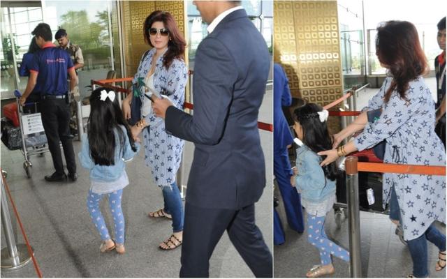 Twinkle Khanna with her daughter Nitara at the airport. (Viral Bhayani) Twinkle Khanna with her daughter Nitara at the airport. (Viral Bhayani)