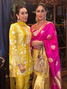 Kareena Kapoor and Karisma Kapoor stun in yellow and pink at Ambani Ganesh Chaturthi celebrations. (Karisma Kapoor/Instagram)