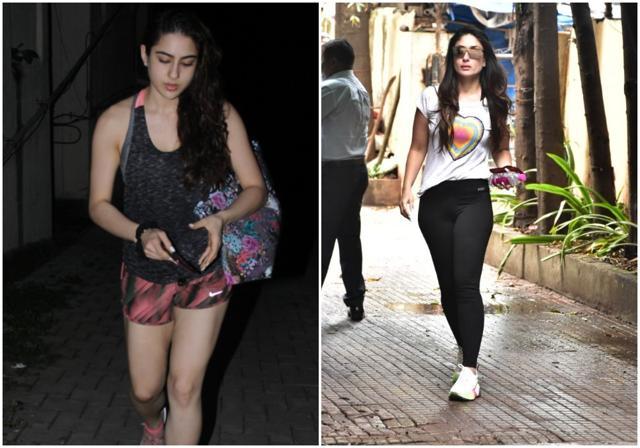 Sara Ali Khan and Kareena Kapoor outside their respective gyms in Mumbai. Sara Ali Khan and Kareena Kapoor outside their respective gyms in Mumbai.