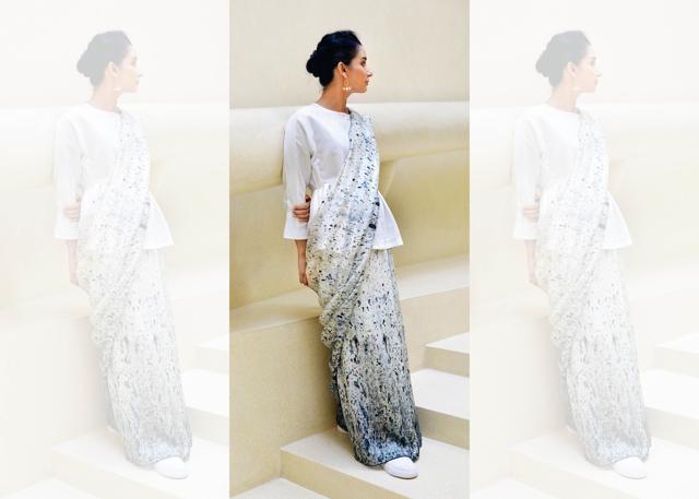 On Medha: Sari, Yavï; top, Anomaly; shoes,Nike; jewellery, Mirakin (Farhan Hussain) On Medha: Sari, Yavï; top, Anomaly; shoes,Nike; jewellery, Mirakin (Farhan Hussain)
