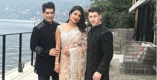 Manish Malhotra with Priyanka Chopra and Nick Jonas. (Instagram)