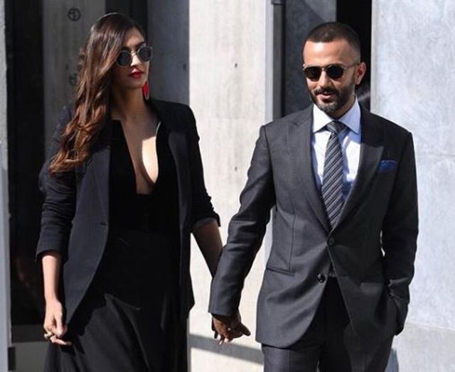 Sonam Kapoor and Anand Ahuja at Armani fashion show in Milan.