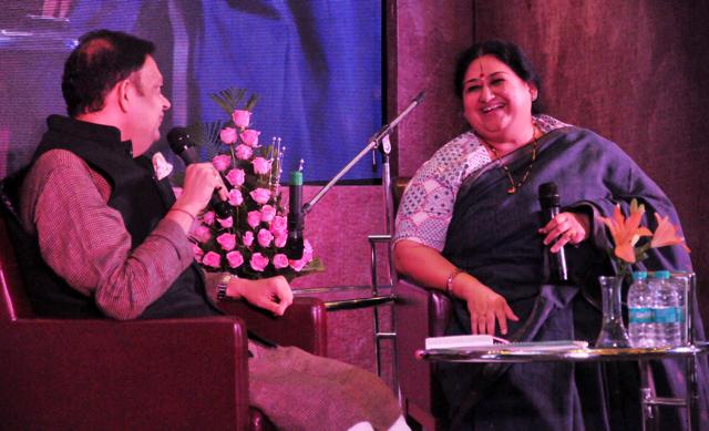 Yatindra Mishra in conversation with Shubha Mudgal during the Sangat event in Lucknow. (Dheeraj Dhawan/HT Photo) Yatindra Mishra in conversation with Shubha Mudgal during the Sangat event in Lucknow. (Dheeraj Dhawan/HT Photo)
