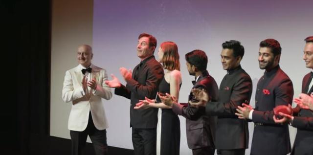 Anupam Kher and the cast of Hotel Mumbai during a discussion about the movie. (TIFF Talks Youtube channel)