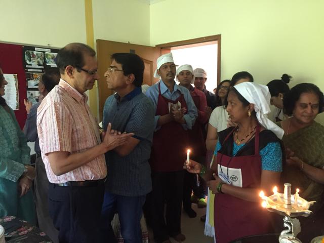 Ganesh Natarajan( seconfd from left), founder-chairman of SVP Pune along with the women who are training to become home chefs at the Idea foundation. (HT PHOTO) Ganesh Natarajan( seconfd from left), founder-chairman of SVP Pune along with the women who are training to become home chefs at the Idea foundation. (HT PHOTO)