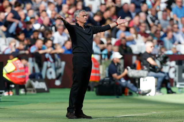 Manchester United's manager Jose Mourinho gestures from the touchline. (AFP)