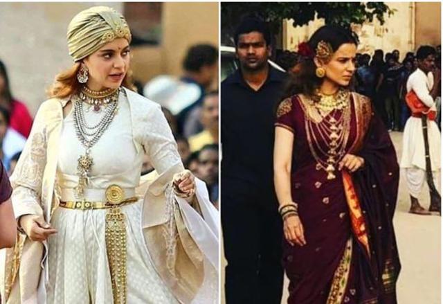 (Left) One of Kangana’s looks from Manikarnika: The Queen of Jhansi and (right) the actor walks around as Rani Laxmibai in her complete royal getup. (Instagram) (Left) One of Kangana’s looks from Manikarnika: The Queen of Jhansi and (right) the actor walks around as Rani Laxmibai in her complete royal getup. (Instagram)