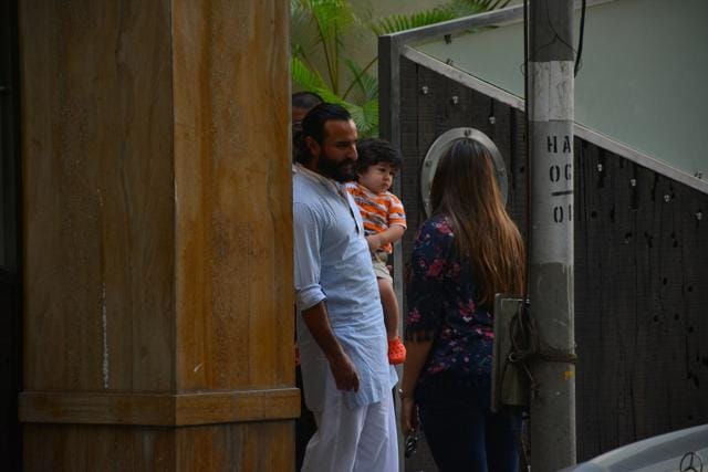 Mumbai: Actor Saif Ali Khan along with son Taimur seen at his residence in Mumbai on Sept 28, 2018. (IANS) Mumbai: Actor Saif Ali Khan along with son Taimur seen at his residence in Mumbai on Sept 28, 2018. (IANS)