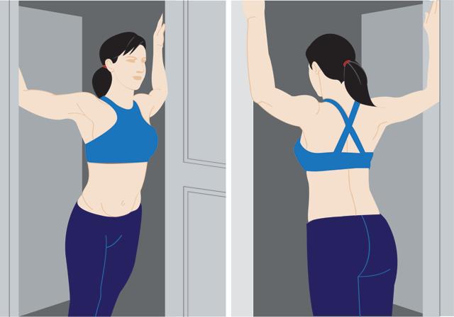 Stand in a doorway and do these chest stretches (Illustration: Mitrarun Haldar) Stand in a doorway and do these chest stretches (Illustration: Mitrarun Haldar)