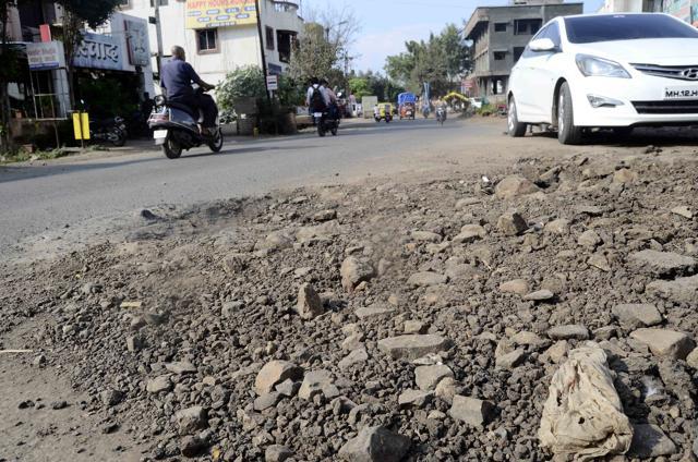 Road in bad shape from Dattanagar to Jambhulwadi near Telco colony. (Ravindra Joshi) Road in bad shape from Dattanagar to Jambhulwadi near Telco colony. (Ravindra Joshi)