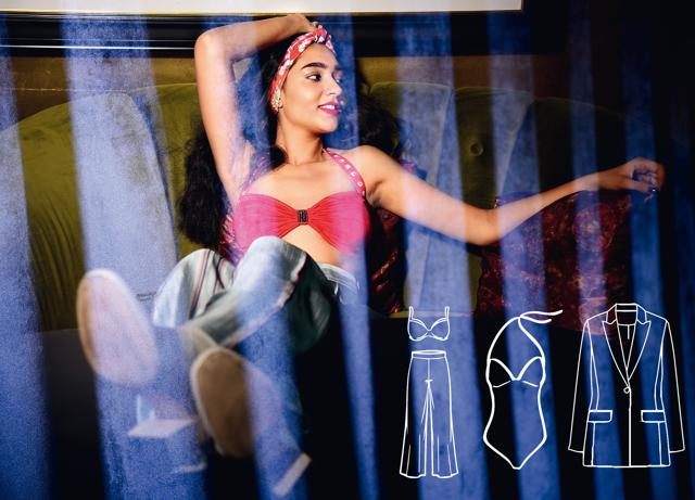 Bikini and headband, Shivan & Narresh; culottes, Hemant & Nandita; shoes, H&M (Hari Nair ) Bikini and headband, Shivan & Narresh; culottes, Hemant & Nandita; shoes, H&M (Hari Nair )