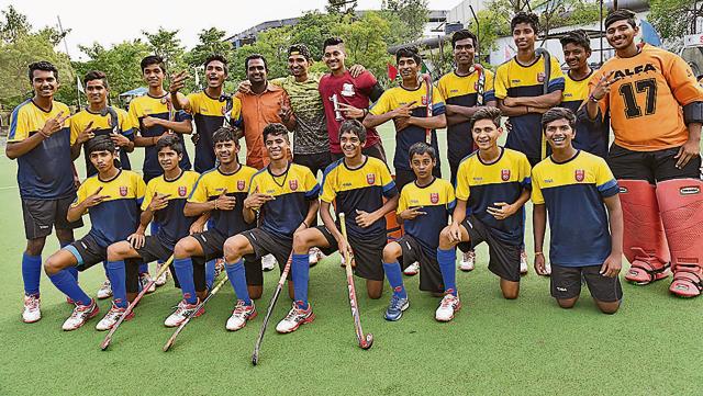 Players of Krida Prabhodini celebrate after winning 3rd SNBP all-India hockey tournament. (HT PHOTO) Players of Krida Prabhodini celebrate after winning 3rd SNBP all-India hockey tournament. (HT PHOTO)