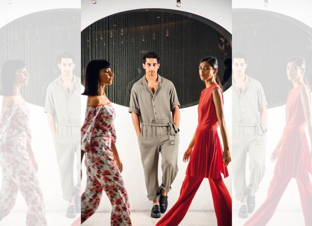 On Urvi (left): Jumpsuit , Adarsh Gill. On Rajat (centre): Jumpsuit, Anuj Bhutani; shoes, Clarks. On Ashika (right): Jumpsuit, Swatee Singh (Hari Nair) On Urvi (left): Jumpsuit , Adarsh Gill. On Rajat (centre): Jumpsuit, Anuj Bhutani; shoes, Clarks. On Ashika (right): Jumpsuit, Swatee Singh (Hari Nair)