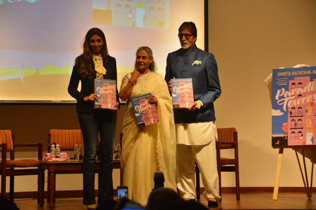 Actor Amitabh Bachchan along with his wife Jaya Bachchan, daughter Shweta Bachchan Nanda during the launch of Shweta Bachchan's debut novel, Paradise Towers. (IANS) Actor Amitabh Bachchan along with his wife Jaya Bachchan, daughter Shweta Bachchan Nanda during the launch of Shweta Bachchan's debut novel, Paradise Towers. (IANS)