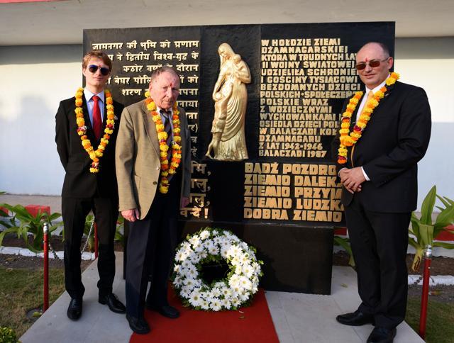 Tomek Gutowski (right) is the son of Roman Gutowski (centre) who came to Balachadi in 1942 when his father was forced to join the Polish army in the Soviet Union. He came to Balachadi when he was seven years old. Maciej (left) is his grandson. (Amal KS/HT PHOTO)