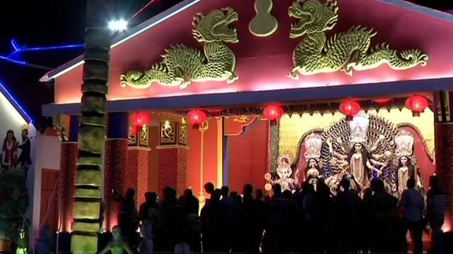 Chinese Consulate has collaborated with Salt Lake’s BJ Block Puja Committe to recreate Yunnan (China’s province) themed Durga Puja pandal. (ANI/Twitter) Chinese Consulate has collaborated with Salt Lake’s BJ Block Puja Committe to recreate Yunnan (China’s province) themed Durga Puja pandal. (ANI/Twitter)