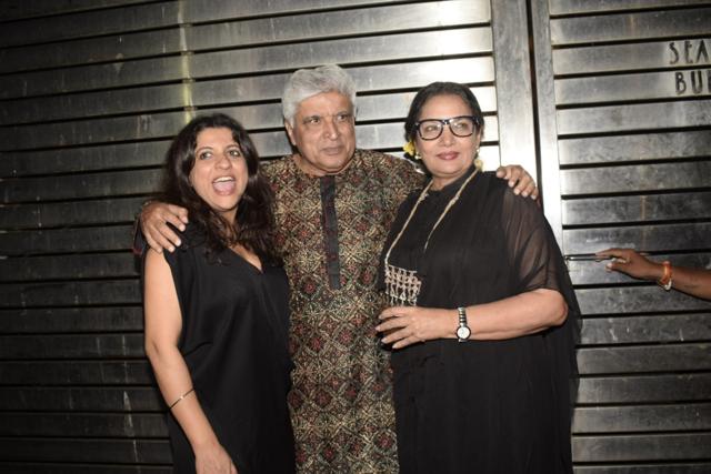 Mumbai: Filmmaker Zoya Akhtar with her father Javed Akhtar and actress Shabana Azmi at her birthday party, in Mumbai on Oct 14, 2018. (Photo: IANS) (IANS) Mumbai: Filmmaker Zoya Akhtar with her father Javed Akhtar and actress Shabana Azmi at her birthday party, in Mumbai on Oct 14, 2018. (Photo: IANS) (IANS)