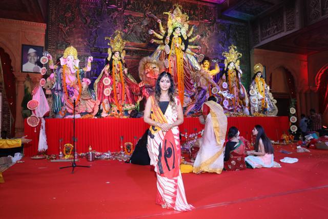 Tanisha Mukherji during Durga puja celebration. Tanisha Mukherji during Durga puja celebration.