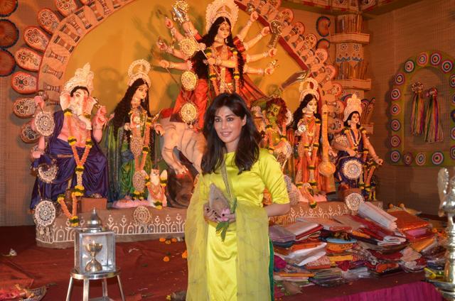 Chirangada Singh too made it to Durga puja celebration.