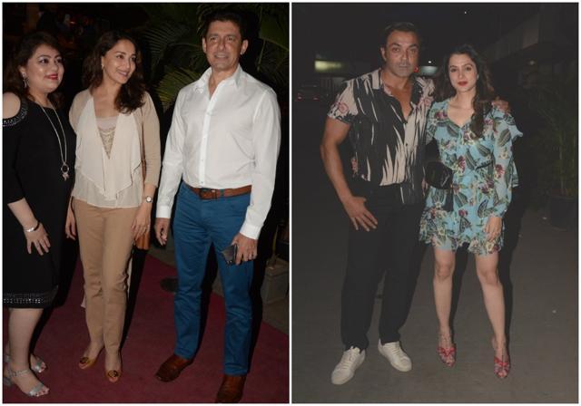 Madhuri Dixit and Bobby Deol with their better halves in Mumbai. Madhuri Dixit and Bobby Deol with their better halves in Mumbai.