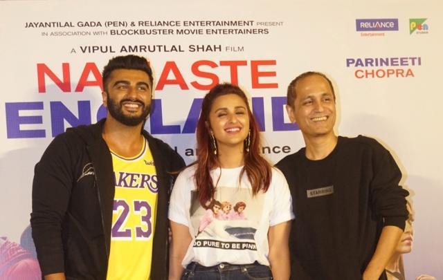 Arjun Kapoor, Parineeti Chopra and director Vipul Amrutlal Shah at the song launch of their upcoming film Namaste England in Mumbai. (IANS) Arjun Kapoor, Parineeti Chopra and director Vipul Amrutlal Shah at the song launch of their upcoming film Namaste England in Mumbai. (IANS)