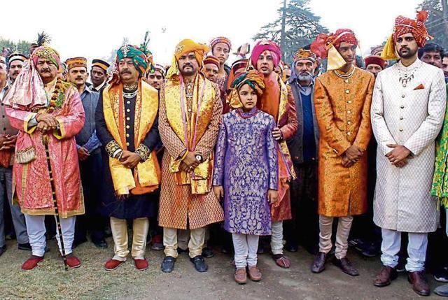 The royal family of Kullu in traditional attire during the Opening Day of festival on Friday. (HT Photo) The royal family of Kullu in traditional attire during the Opening Day of festival on Friday. (HT Photo)