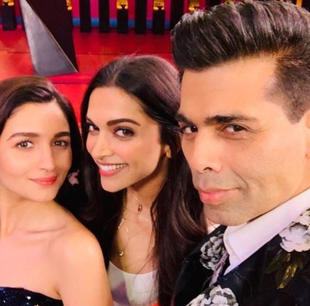 Karan Johar with Koffee With Karan 6’s opening jodi, Alia Bhatt and Deepika Padukone.