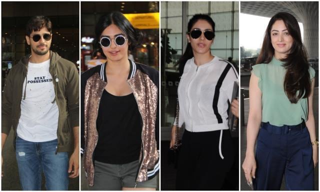 Sidharth Malhotra, Adah Sharma, Warina Hussain and Sandeepa Dhar at the airport. Sidharth Malhotra, Adah Sharma, Warina Hussain and Sandeepa Dhar at the airport.