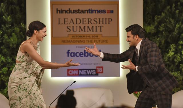 Deepika Padukone and Ranveer Singh during the Hindustan Times Leadership Summit at Taj Palace, in New Delhi on October 5, 2018. (Burhaan Kinu/HT Photo) Deepika Padukone and Ranveer Singh during the Hindustan Times Leadership Summit at Taj Palace, in New Delhi on October 5, 2018. (Burhaan Kinu/HT Photo)