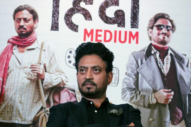Bollywood actor Irrfan Khan appears at a press conference to promote his film, Hindi Medium in Ahmadabad, India. (AP)