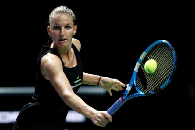 Czech Republic's Karolina Pliskova in action during her group stage match against Petra Kvitova. (REUTERS)