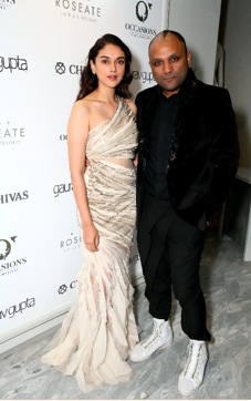Actress Aditi Rao Hydari was wearing the Gaurav Gupta Ecru Waterfall Gown Actress Aditi Rao Hydari was wearing the Gaurav Gupta Ecru Waterfall Gown