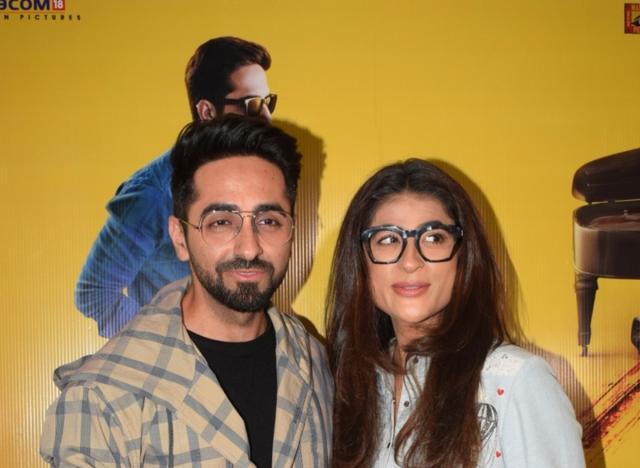 Ayushmann Khurrana with his wife Tahira Kashyap at the special screening of his film Andhadhun. (IANS) Ayushmann Khurrana with his wife Tahira Kashyap at the special screening of his film Andhadhun. (IANS)