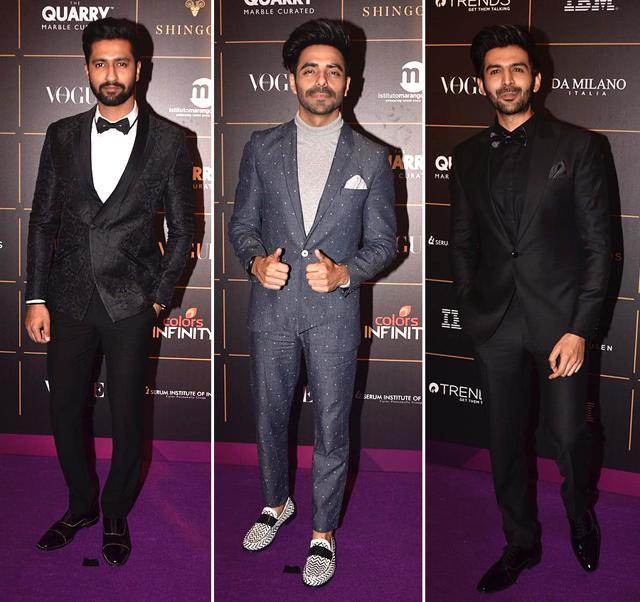 Vicky kaushal, Aparshakti Khurrana and Kartik Aaryan at Vogue Women of the Year Awards 2018. Vicky kaushal, Aparshakti Khurrana and Kartik Aaryan at Vogue Women of the Year Awards 2018.