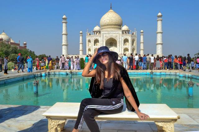 Bollywood actor Sushmita Sen poses for photos during her visit to Taj Mahal, in Agra. (PTI) Bollywood actor Sushmita Sen poses for photos during her visit to Taj Mahal, in Agra. (PTI)